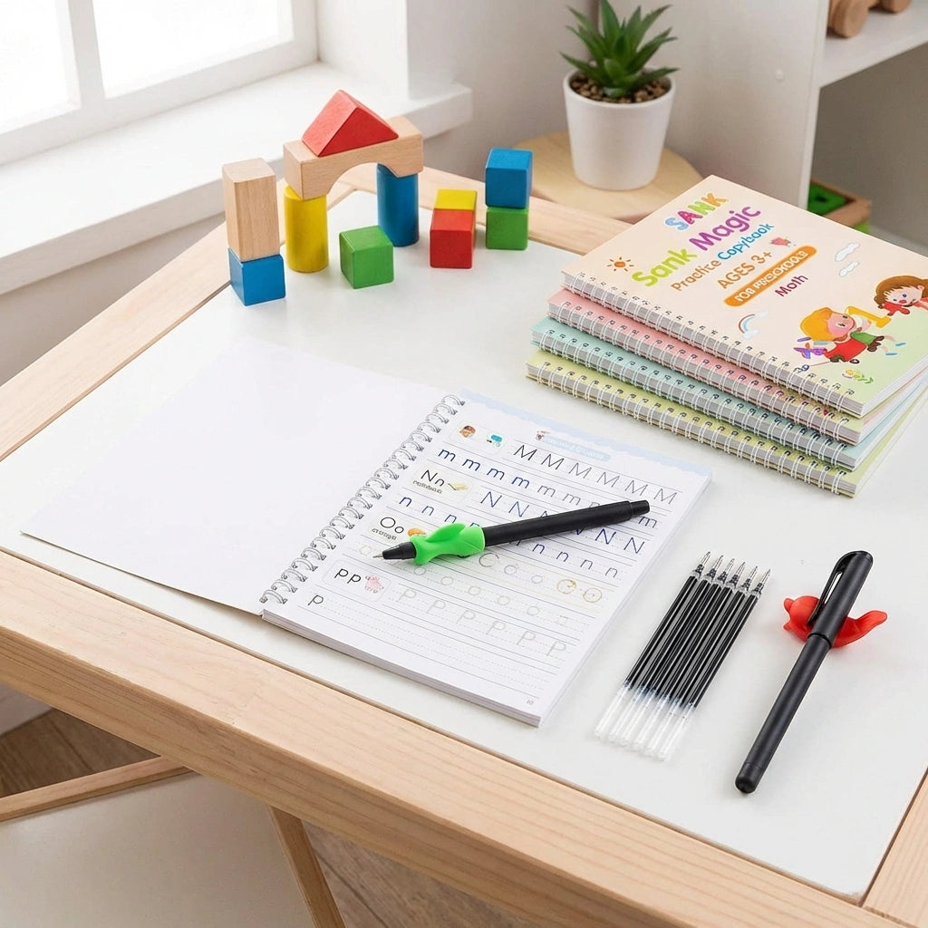 Junior's Magic Practice Copybook (4 BOOKS, 1 PEN, 1 GRIP, 10 REFILL)